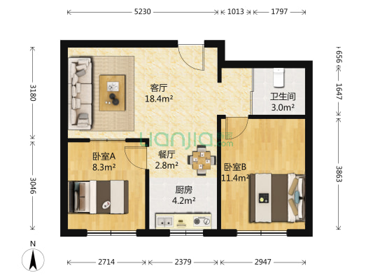 中顺福苑 2室2厅1卫 72平方