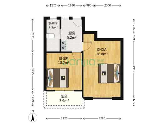 玉屏南路197号 2室0厅1卫 46平方