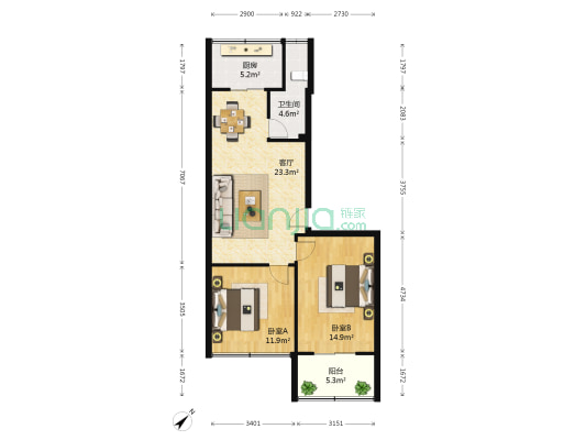 龙江商寓 2室1厅1卫 72平方