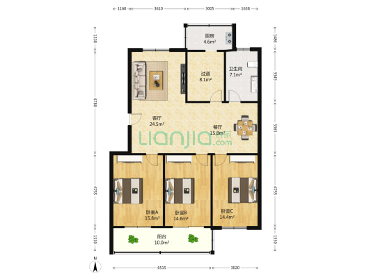 天明路53号院 3室2厅1卫 145平方