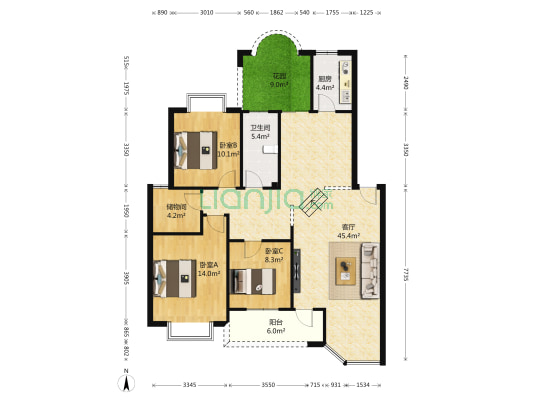 玉龙山庄 3室1厅1卫 126平方