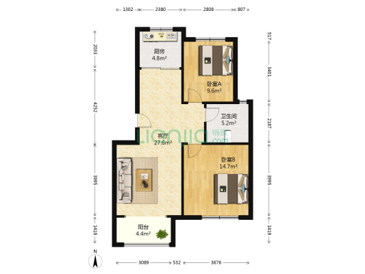 中置青湖国际一期缇香郡 2室1厅1卫 85平方