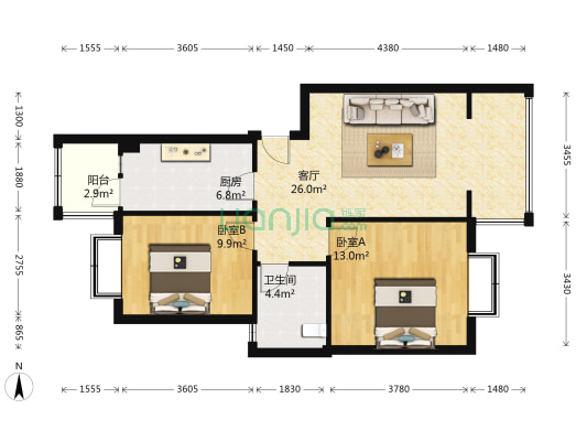 向龙小区 2室1厅1卫 73平方