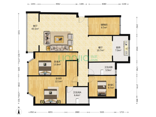 世纪半岛橄榄谷 3室2厅2卫 153平方