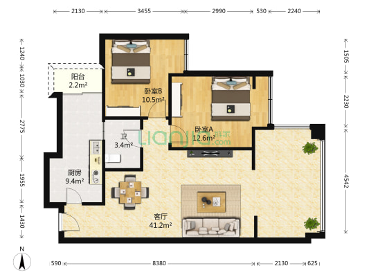 时代茗城 2室1厅1卫 83平方