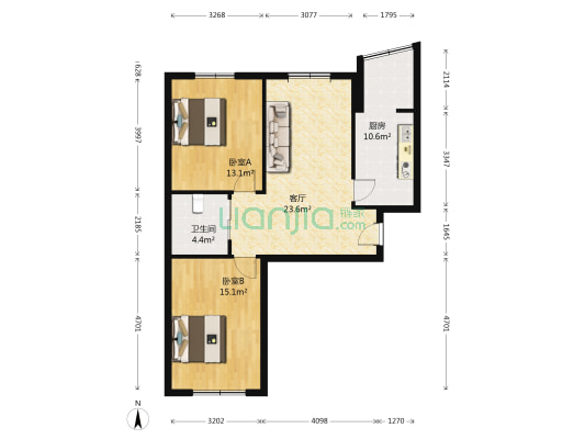 在水一方东园 2室1厅1卫 87平方