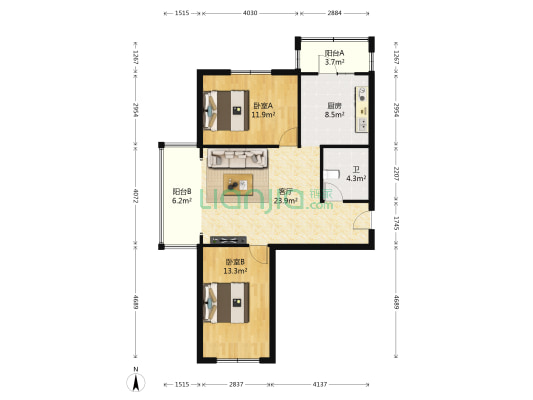 社科家园 2室1厅1卫 103平方
