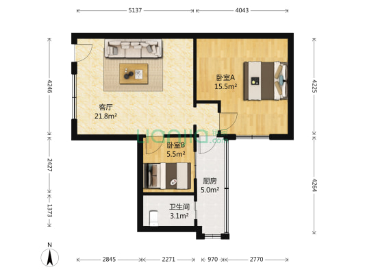 康泰花苑(海珠区) 2室1厅1卫 60平方