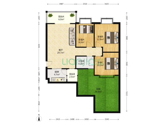 新博新美连锁住宅区 3室1厅1卫 94平方
