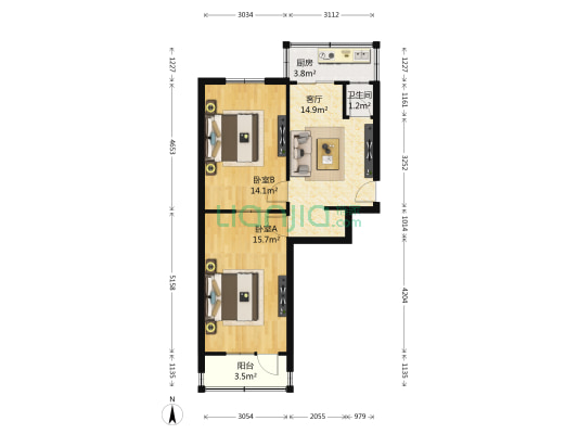 三里庄东街98号 2室1厅1卫 65平方
