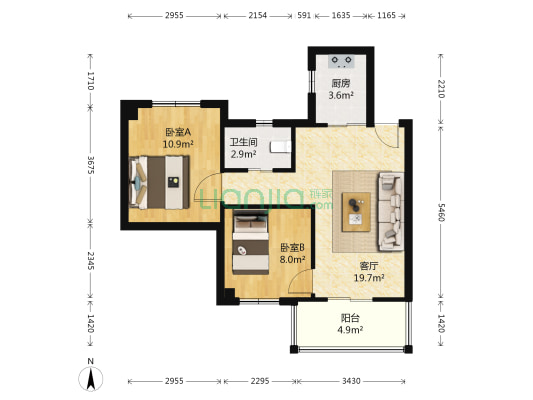 汉口新城二期 2室1厅1卫 63平方
