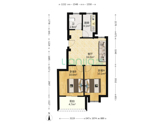 五江湾南区 2室1厅1卫 64平方