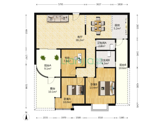 爱丁新甸 3室1厅2卫 110平方