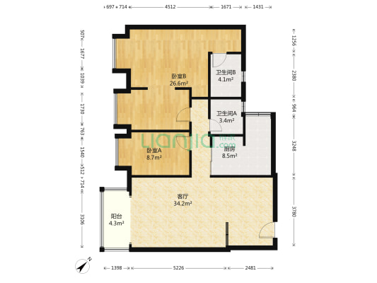 雍景豪庭 2室1厅2卫 96平方