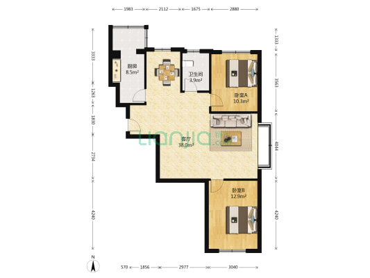 鑫丰国际 2室1厅1卫 100平方