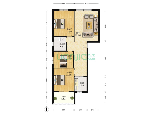 公园道一号 3室1厅1卫 113平方