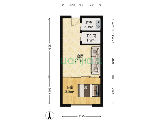 阳光花园 1室1厅1卫 38平方