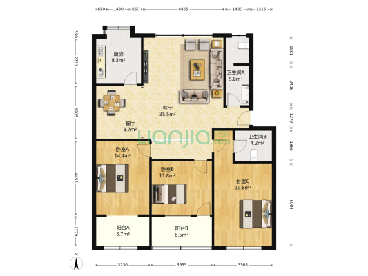 兵工小区 3室2厅2卫 135平方