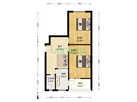 致祥路73号 2室1厅1卫 66平方