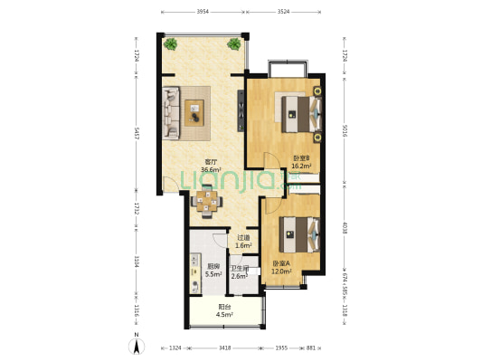 7322军工厂 2室1厅1卫 88平方