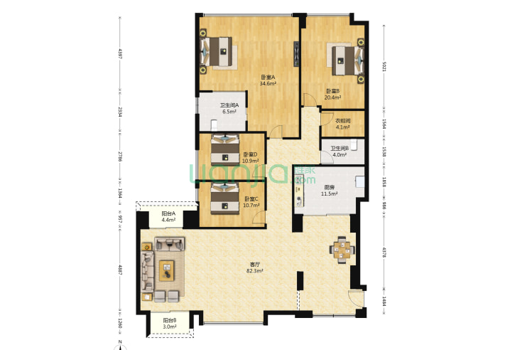 深圳君临天下4室1厅2卫195 46 户型图 君临天下户型图详情 深圳链家