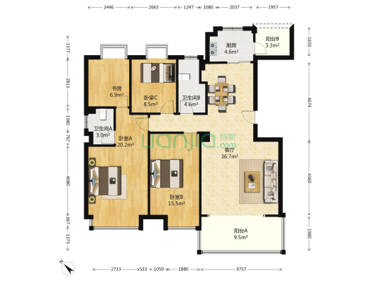 加州海岸 4室1厅2卫 137平方