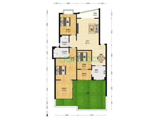 幸福风景 3室1厅2卫 127平方