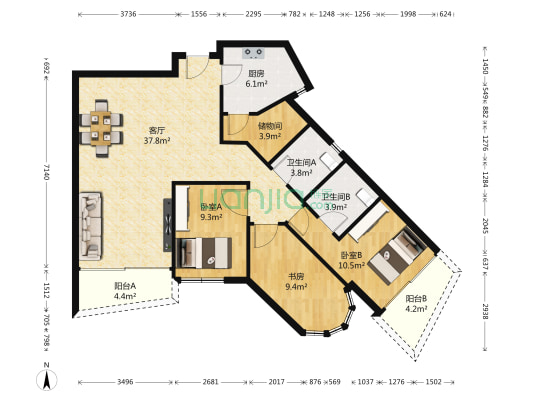 银都花园北区 3室1厅2卫 137平方