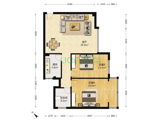百花竹苑 2室1厅1卫 97平方