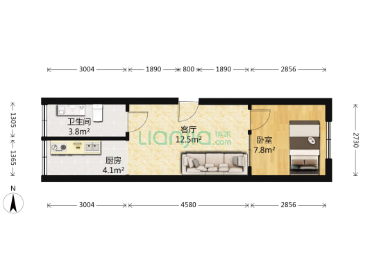 青岛街 1室1厅1卫 43平方