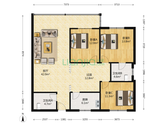 五童街8号 3室1厅2卫 127平方