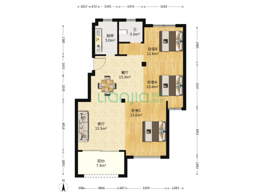 锦绣江南 3室2厅1卫 100平方