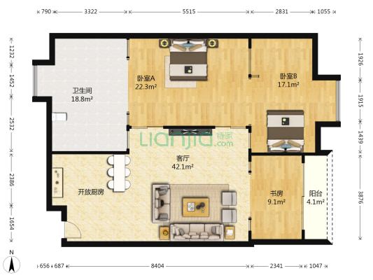 富力公园28 3室1厅1卫 160平方
