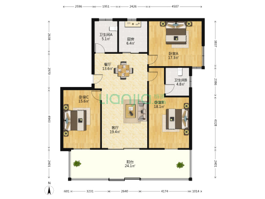 稻乐路788号 3室2厅2卫 125平方