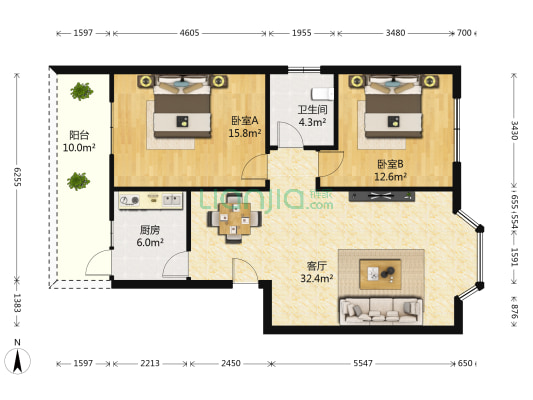 柳南五路138号院 2室1厅1卫 88平方