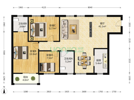 万紫千红商住楼 3室1厅2卫 121平方