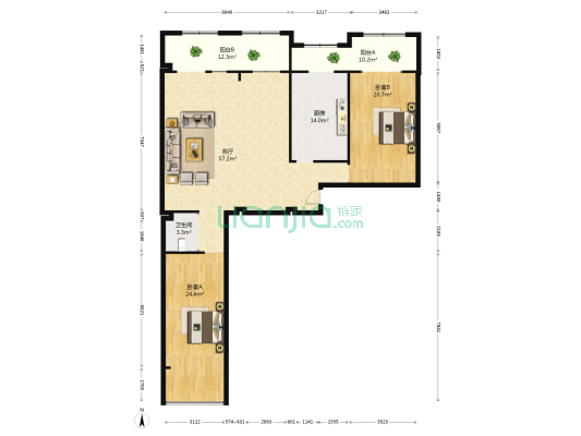 星海国际 2室1厅1卫 176平方
