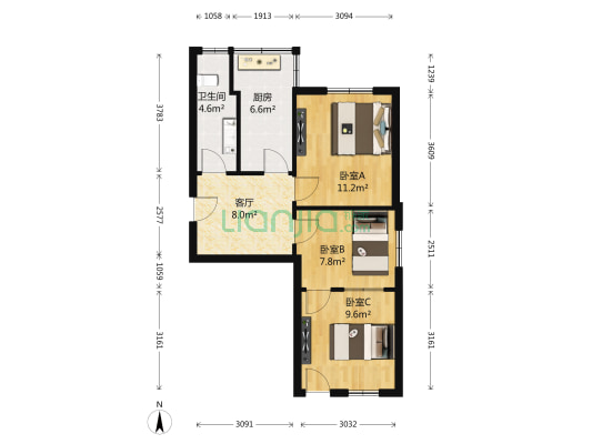 兴华南街6号 3室1厅1卫 66平方