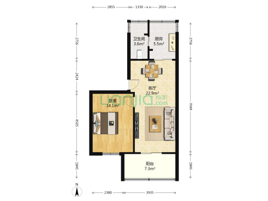 三民东路47号大院 1室1厅1卫 55平方