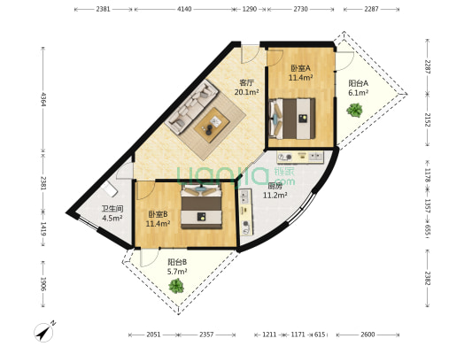 红星宿舍 2室1厅1卫 77平方