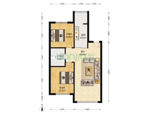 汇龙十九街区 2室1厅1卫 94平方