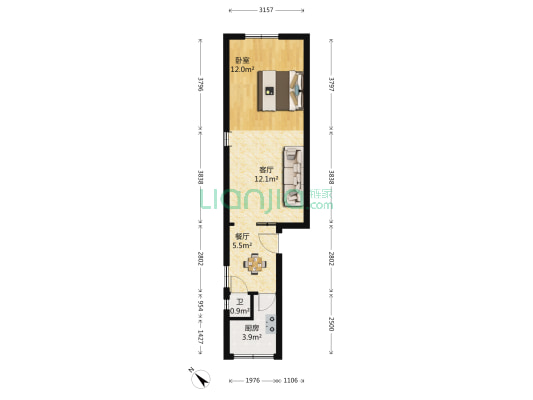 襄城北街汽车运输三公司家属院 1室2厅1卫 46平方