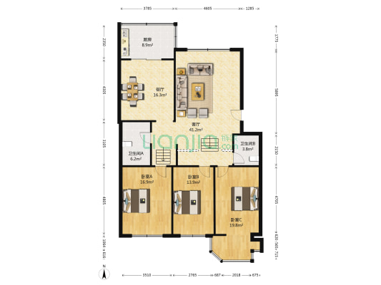 高级警官公寓 3室2厅2卫 148平方