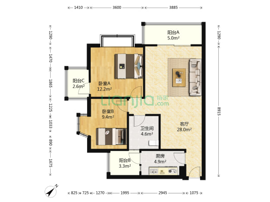 西区花园晨之曦 2室1厅1卫 80平方