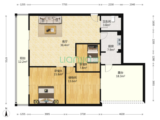 东圣苑 2室1厅1卫 119平方
