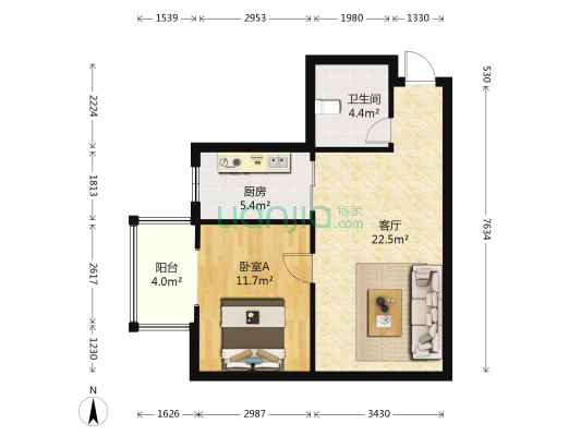 福圣园 1室1厅1卫 59平方