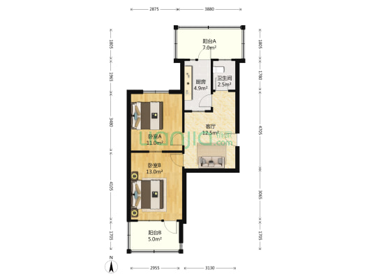 山师东路23-33号 2室1厅1卫 64平方