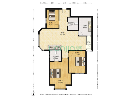 伊丽雅特湾三期 3室1厅2卫 127平方