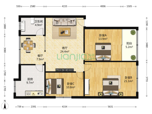 西雅小区(前进路) 3室2厅1卫 116平方