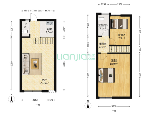 茶山苑 2室1厅2卫 55平方